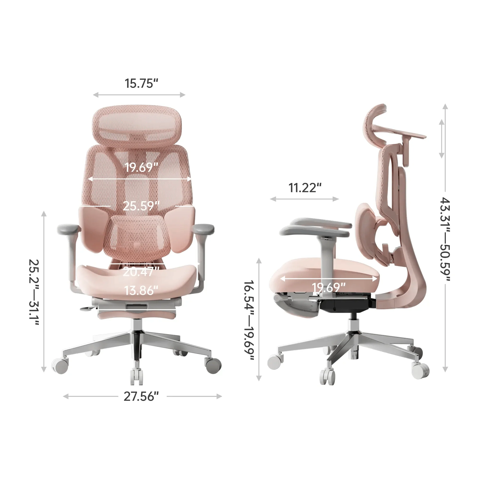 HBADA E3 Air Ergonomic Office Chair Pink - Image 3
